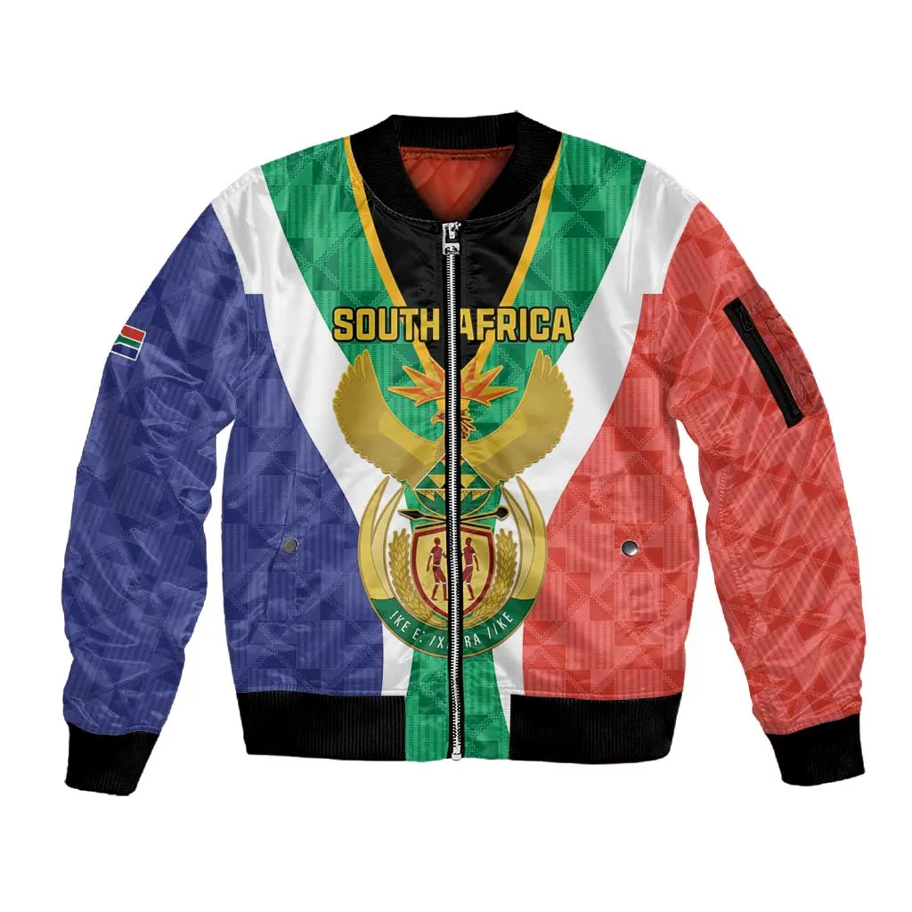Personalised South Africa Sleeve Zip Bomber Jacket Coat Of Arms Flag Style LT15