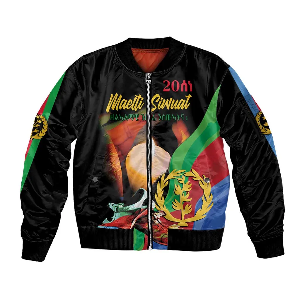 Personalized Afro-Eritrea Maelti Siwuat Sleeve Zip Bomber Jacket Shida Shoes Glory To Our Martyrs Eritrea LT9