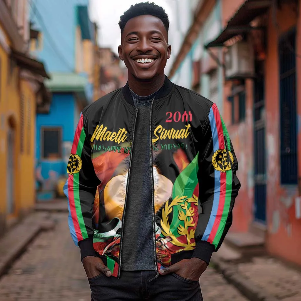 Personalized Afro-Eritrea Maelti Siwuat Sleeve Zip Bomber Jacket Shida Shoes Glory To Our Martyrs Eritrea LT9