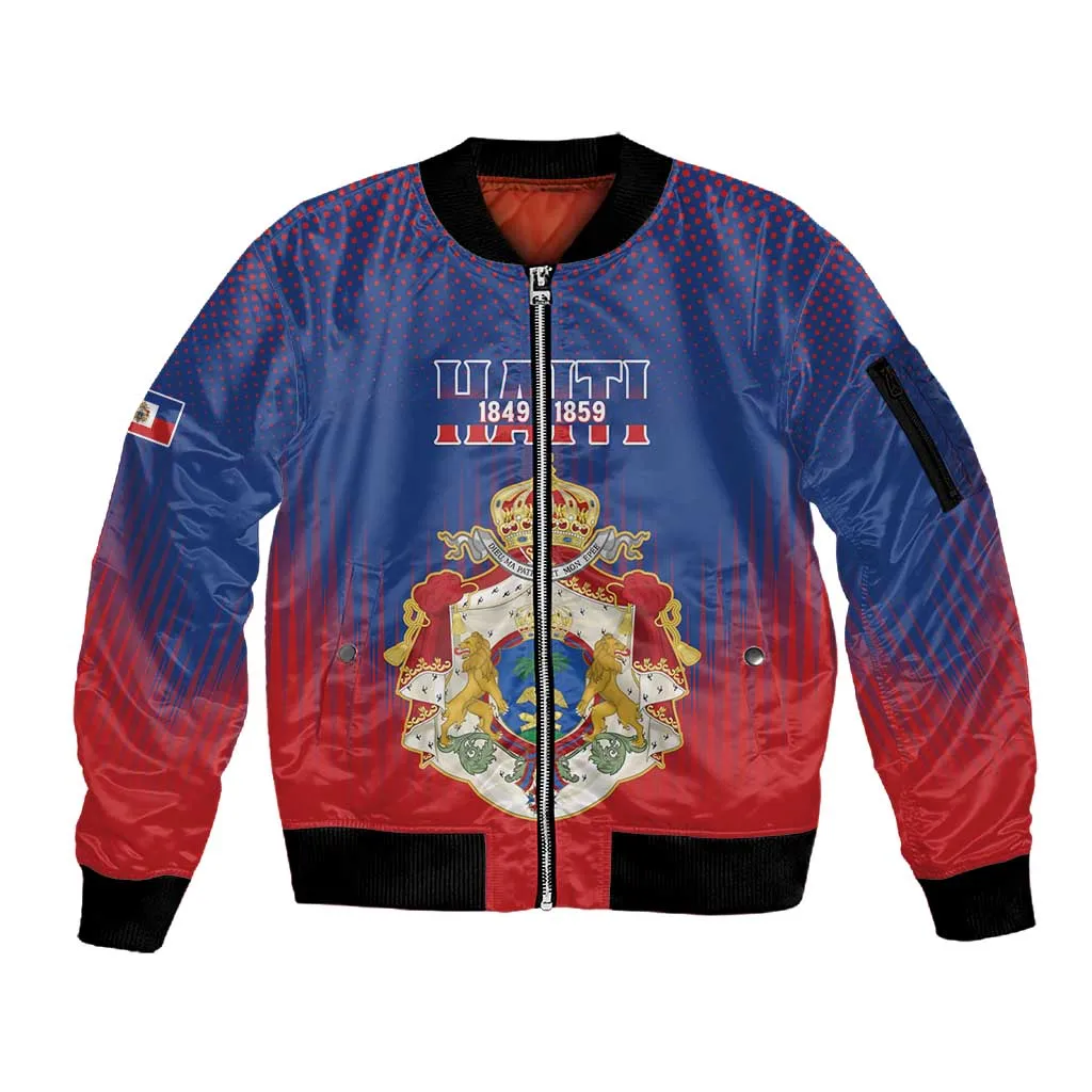 Personalized Anpi an Ayiti Sleeve Zip Bomber Jacket Imperial Coat Of Arms Flag Style LT15