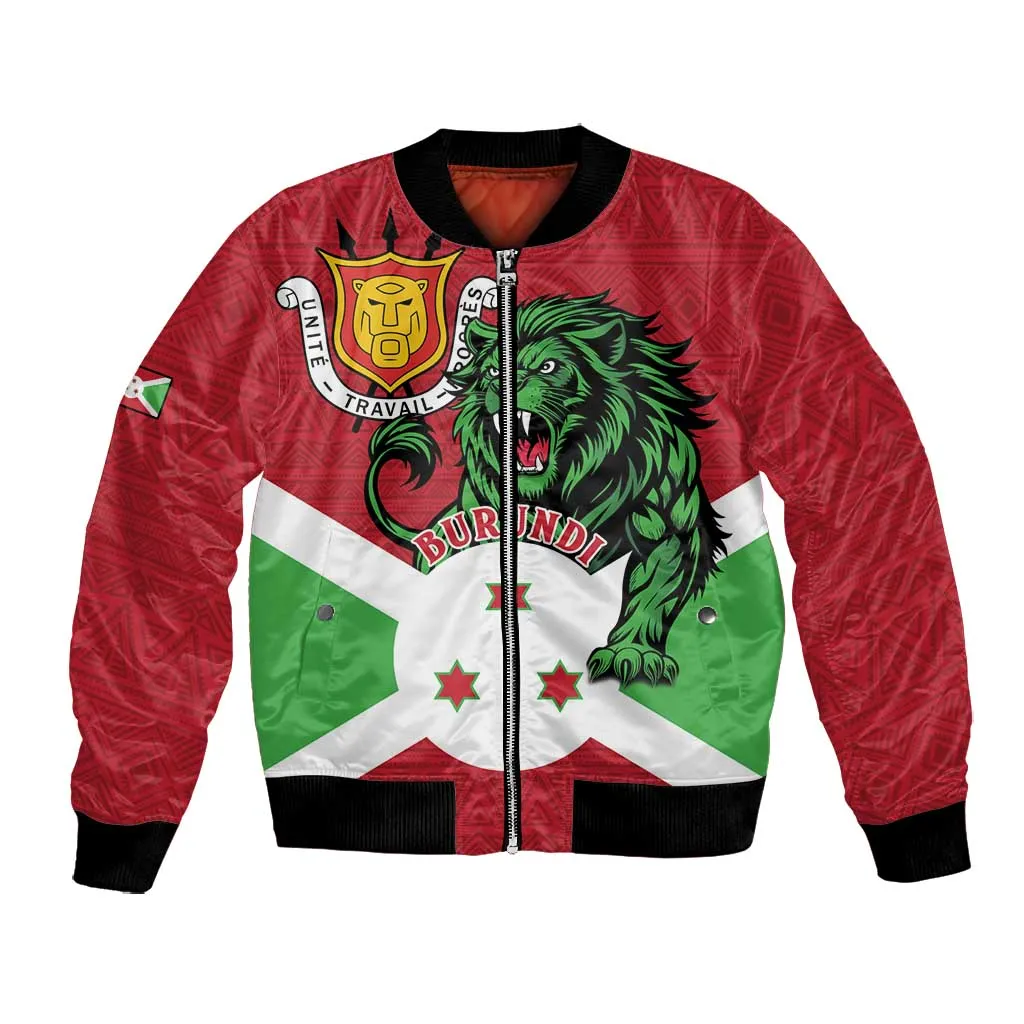 Personalized Jamhuri ya Burundi Bomber Jacket Lion With Coat Of Arms - Flag Style LT15