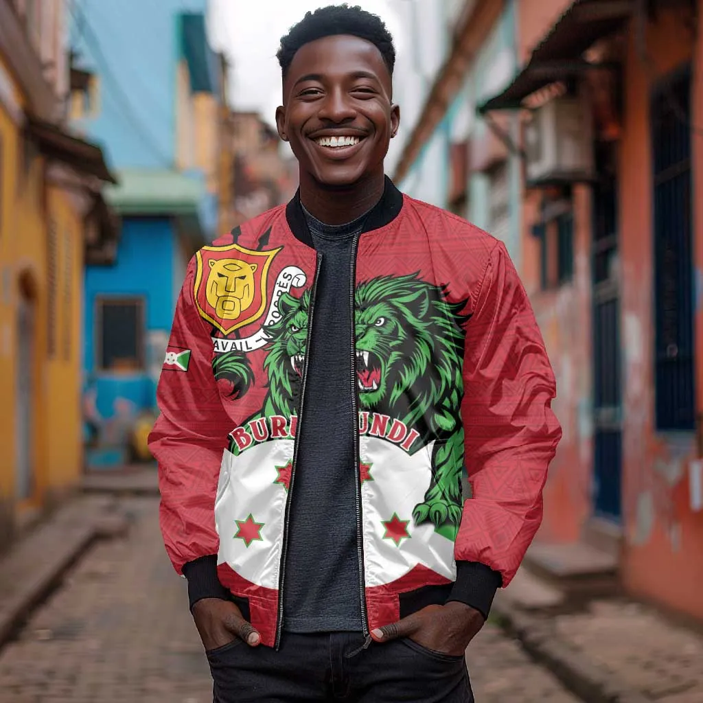 Personalized Jamhuri ya Burundi Bomber Jacket Lion With Coat Of Arms - Flag Style LT15