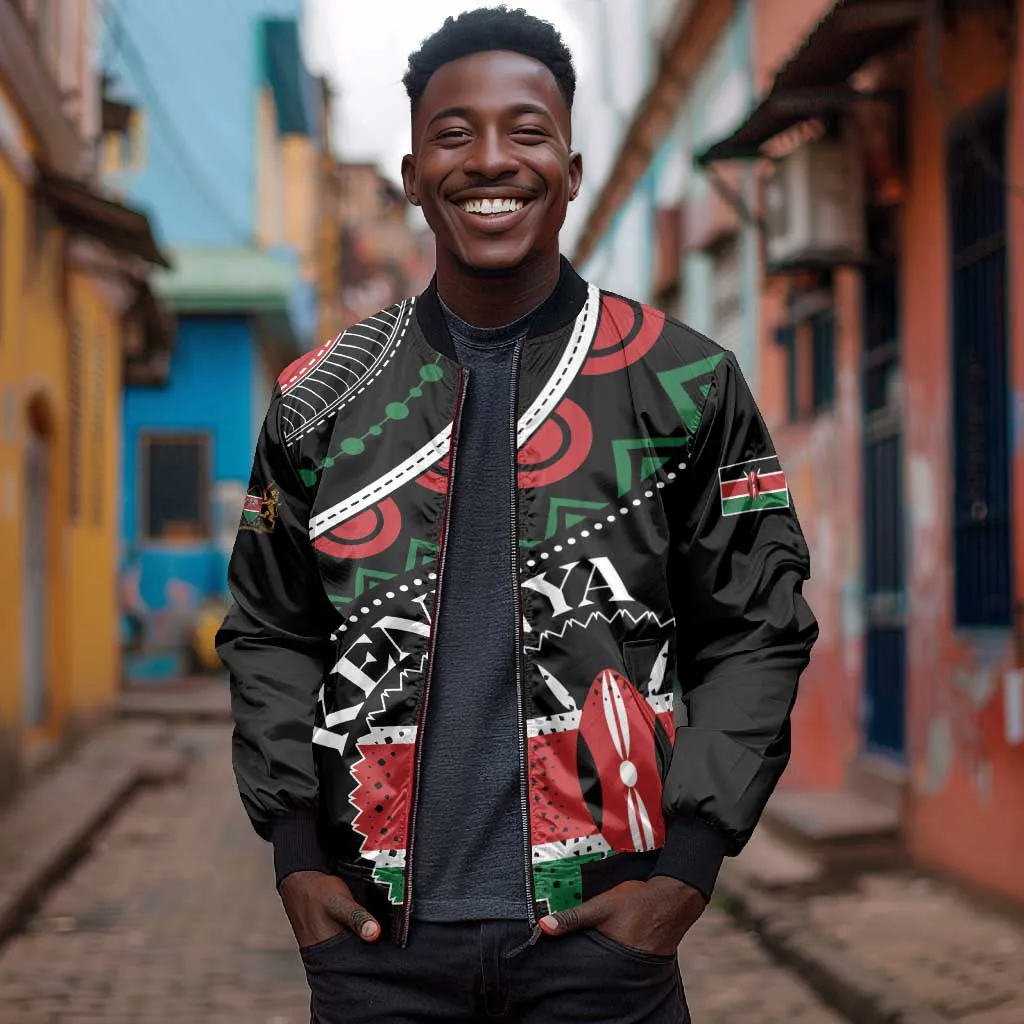 Personalized Kenya Bomber Jacket Harambee African Pattern - Coat of Arms Design LT01