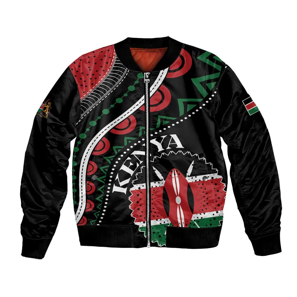 Personalized Kenya Bomber Jacket Harambee African Pattern - Coat of Arms Design LT01