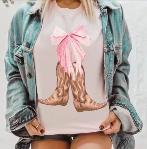 Pink Bow Cowboy Coquette tee Spring Western day T-shirts