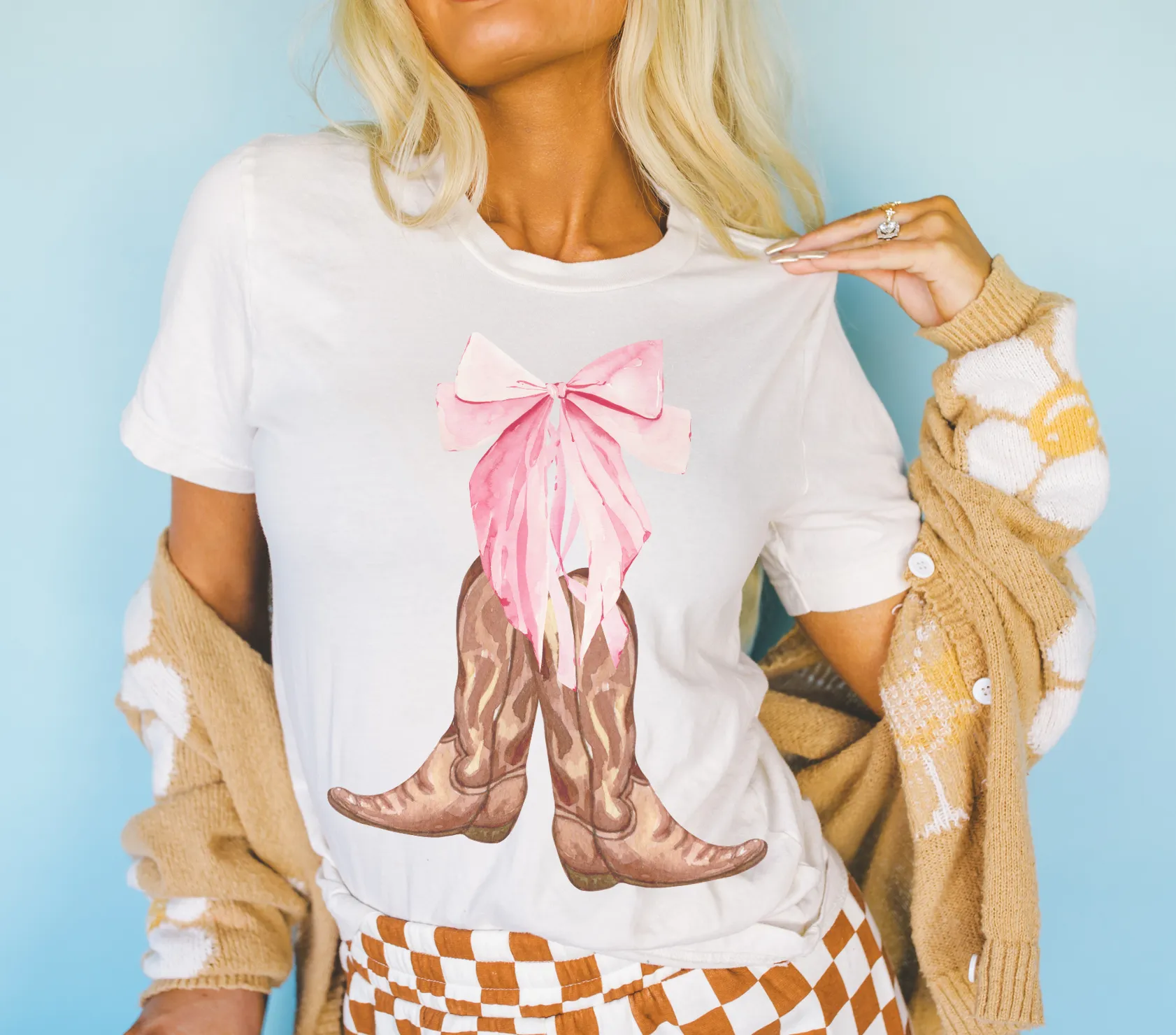 Pink Bow Cowboy Coquette tee Spring Western day T-shirts