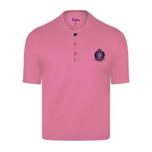 Pink Round Neck Short Sleeve T-Shirt with 3 Buttons