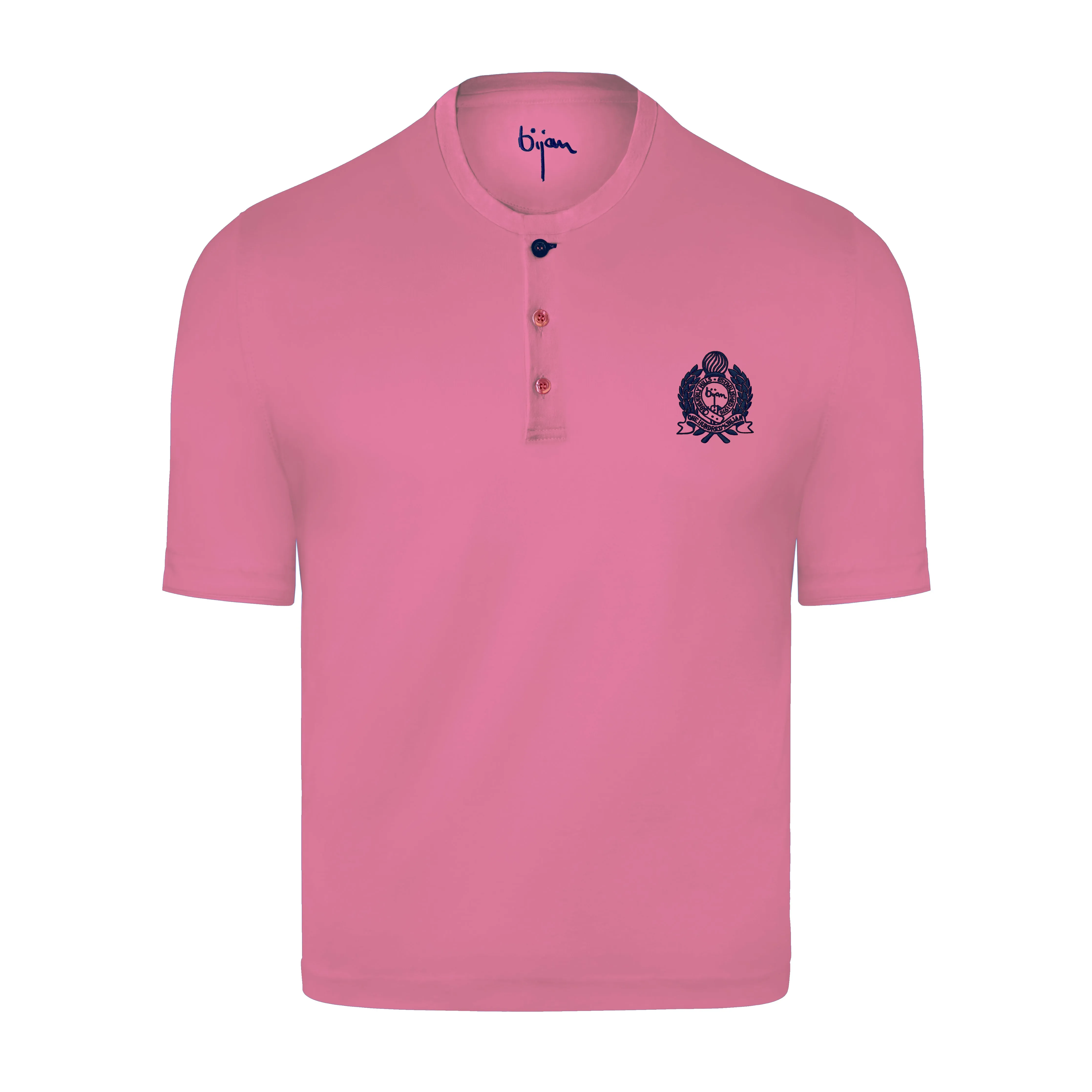 Pink Round Neck Short Sleeve T-Shirt with 3 Buttons