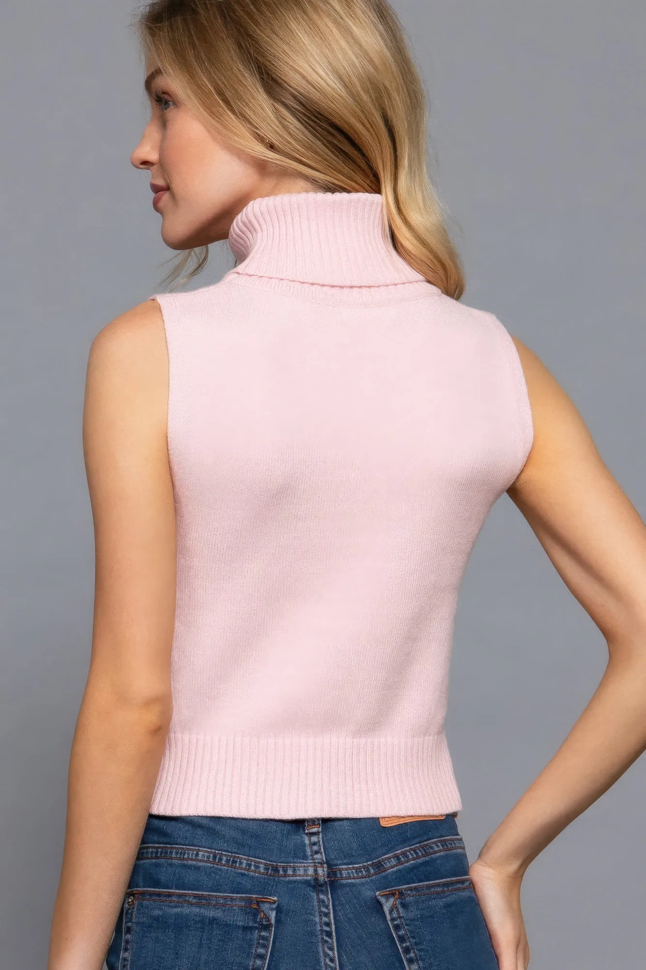 Pink Sleeveless Turtle Neck Sweater Top