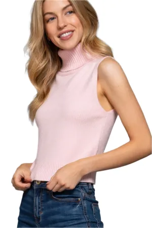 Pink Sleeveless Turtle Neck Sweater Top