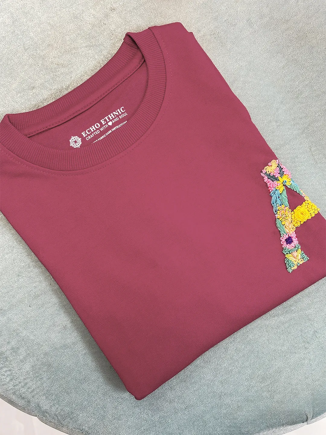 Pink - Unisex Hand Embroidered Oversize T-Shirt