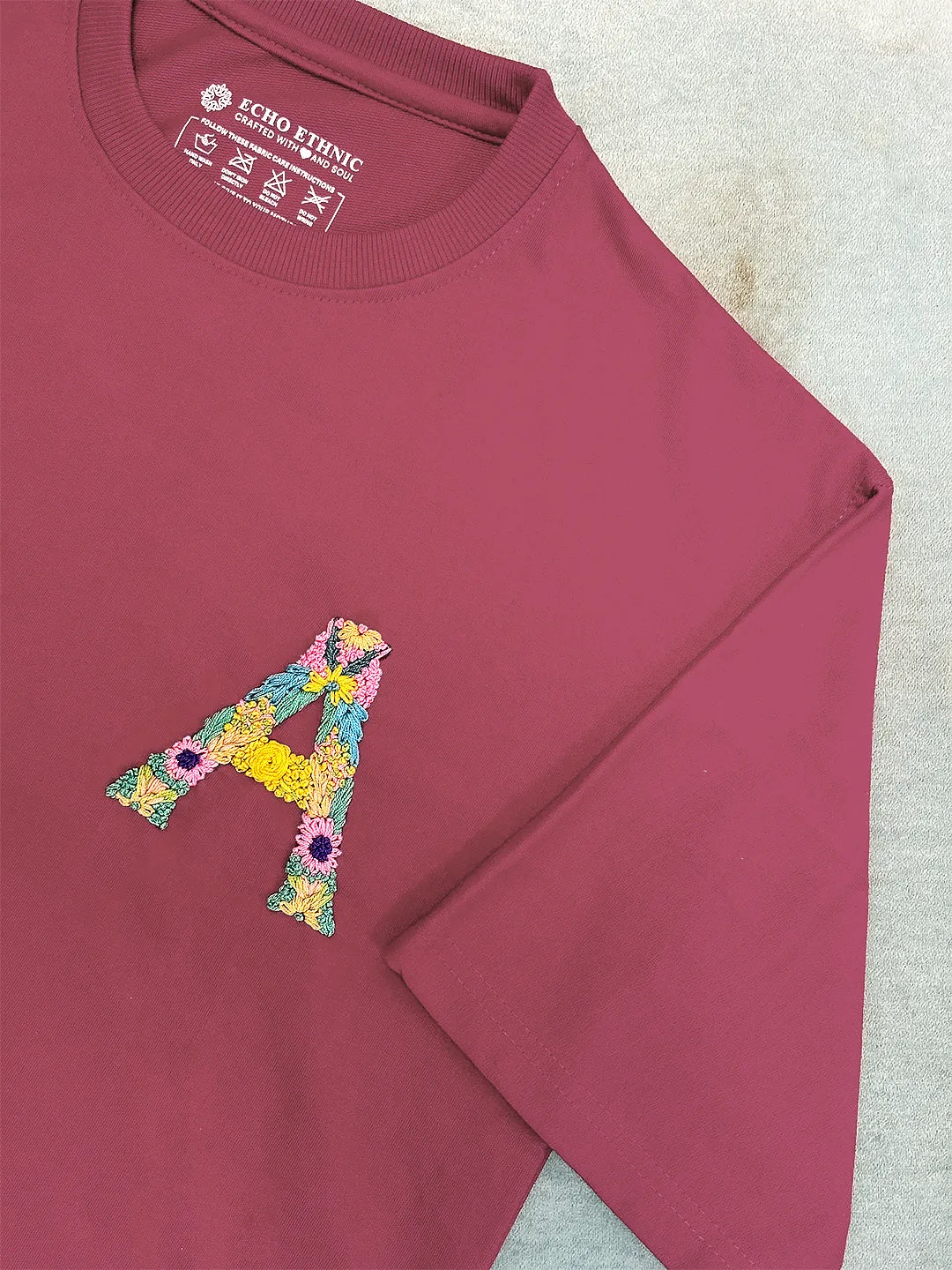 Pink - Unisex Hand Embroidered Oversize T-Shirt