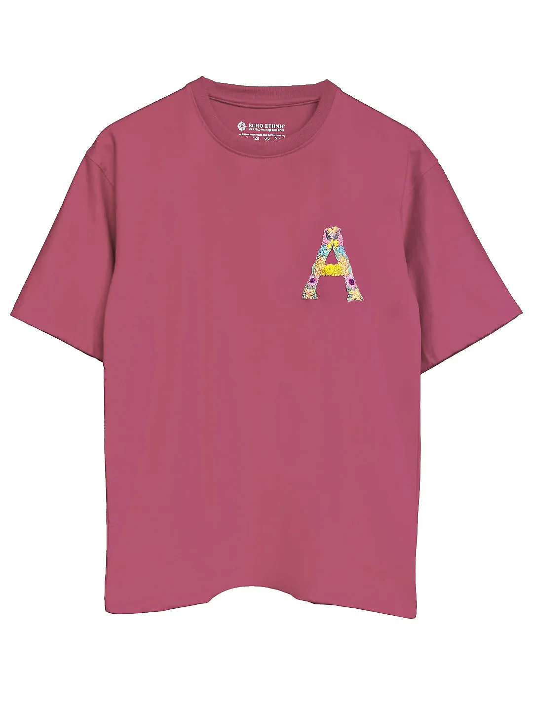 Pink - Unisex Hand Embroidered Oversize T-Shirt