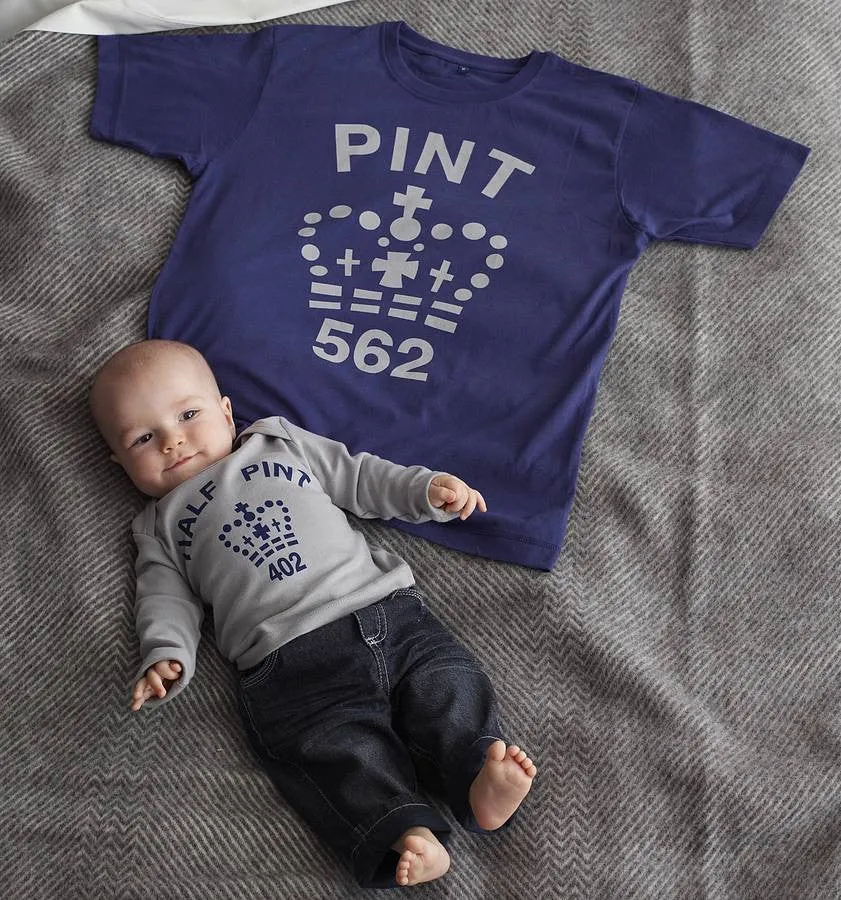 Pint & Half Pint t shirt set for dad and son/ daughter in navy / grey