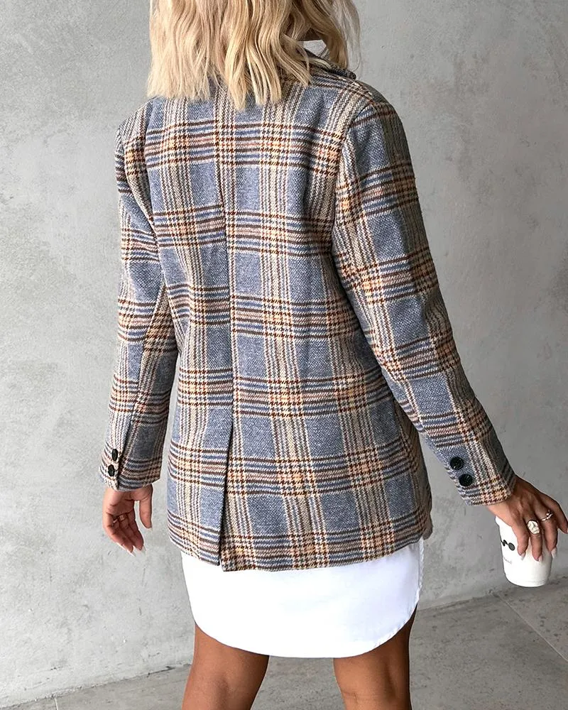Plaid Pattern Tied Detail Buttoned Blazer Coat