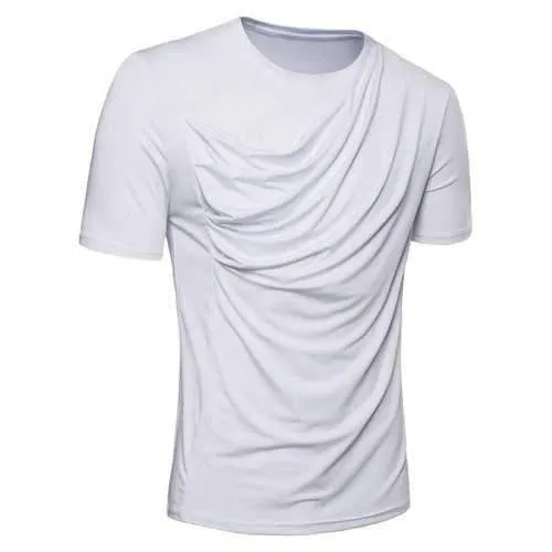 Pleated Layered Casual Tee Shirt - White L