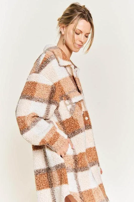 Plus Size Fuzzy Plaid Teddy Jacket