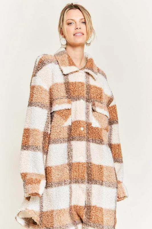 Plus Size Fuzzy Plaid Teddy Jacket