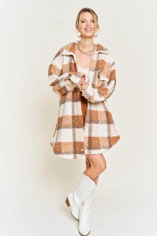 Plus Size Fuzzy Plaid Teddy Jacket