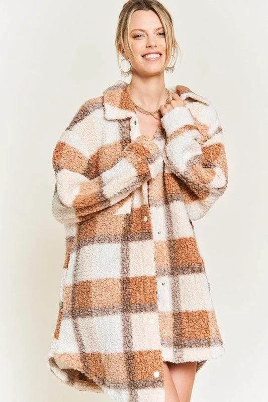 Plus Size Fuzzy Plaid Teddy Jacket
