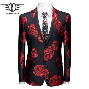 Plyesxale Black Red Floral Blazer Men Wedding Blazers For Men Elegant Party Prom Stage Blazer Masculino Dropshipping Q12