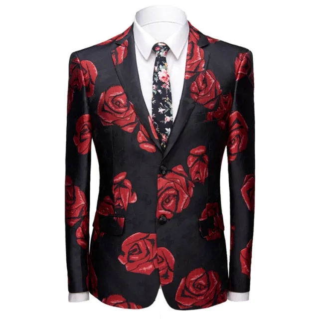 Plyesxale Black Red Floral Blazer Men Wedding Blazers For Men Elegant Party Prom Stage Blazer Masculino Dropshipping Q12