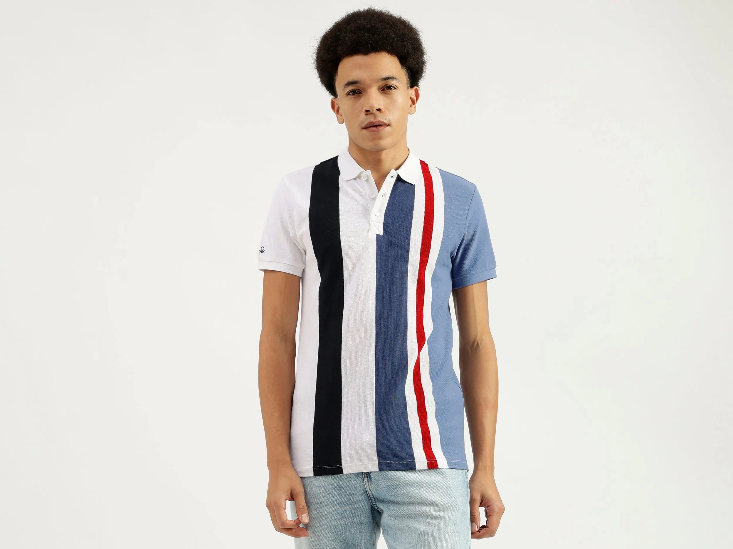 Polo Neck Striped Pattern T-Shirt