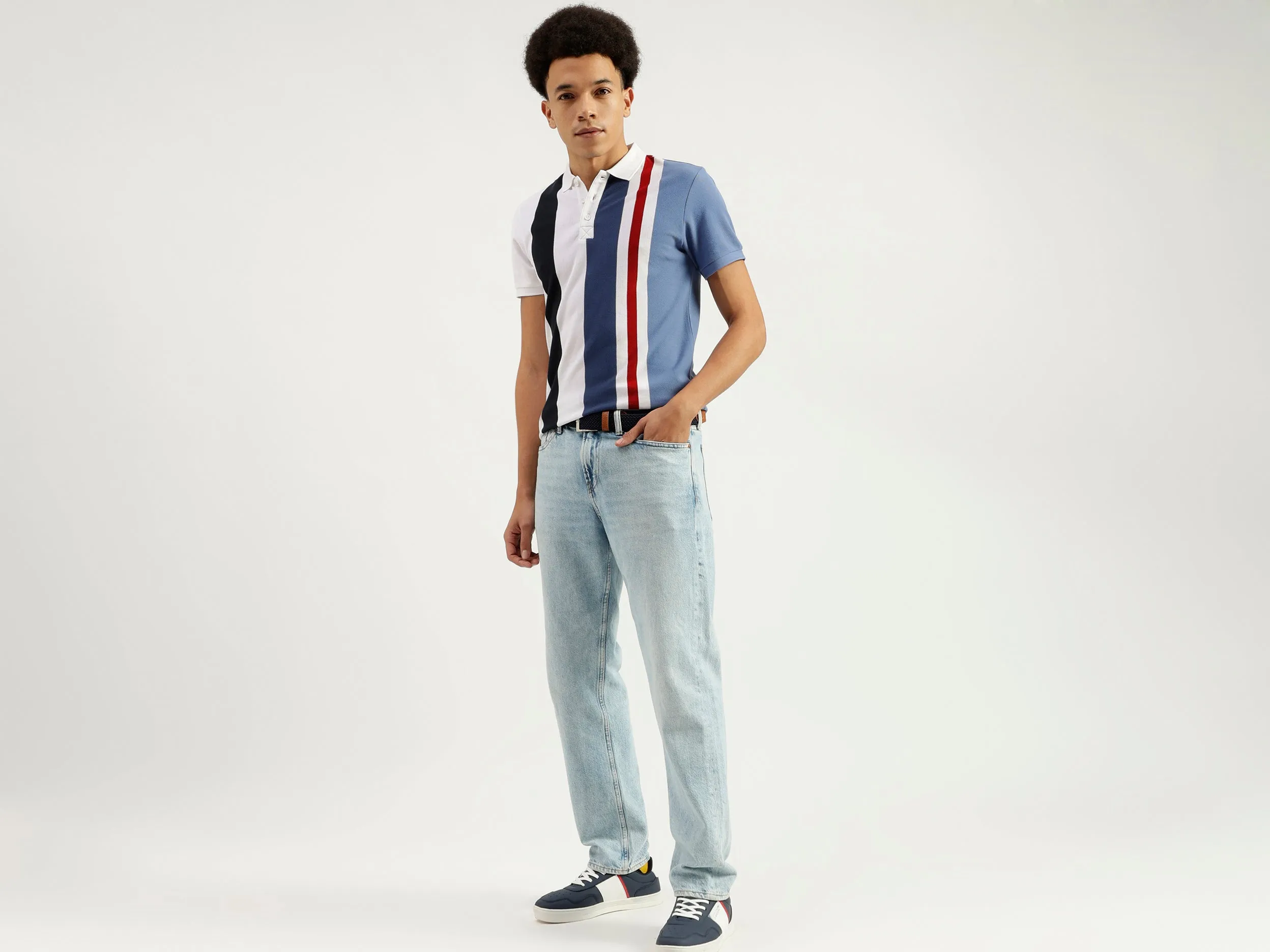 Polo Neck Striped Pattern T-Shirt