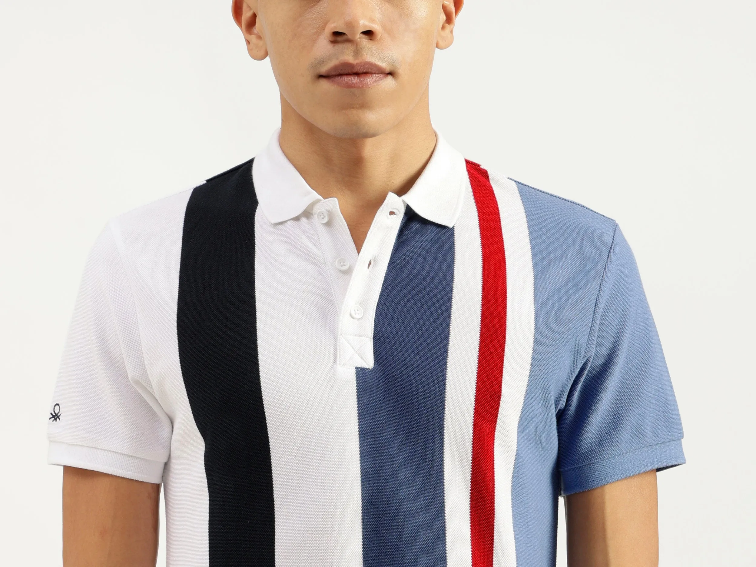 Polo Neck Striped Pattern T-Shirt
