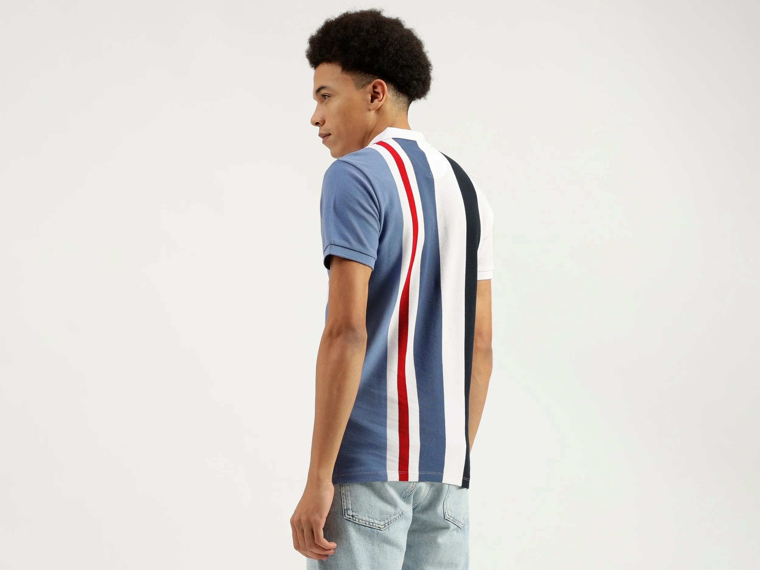 Polo Neck Striped Pattern T-Shirt