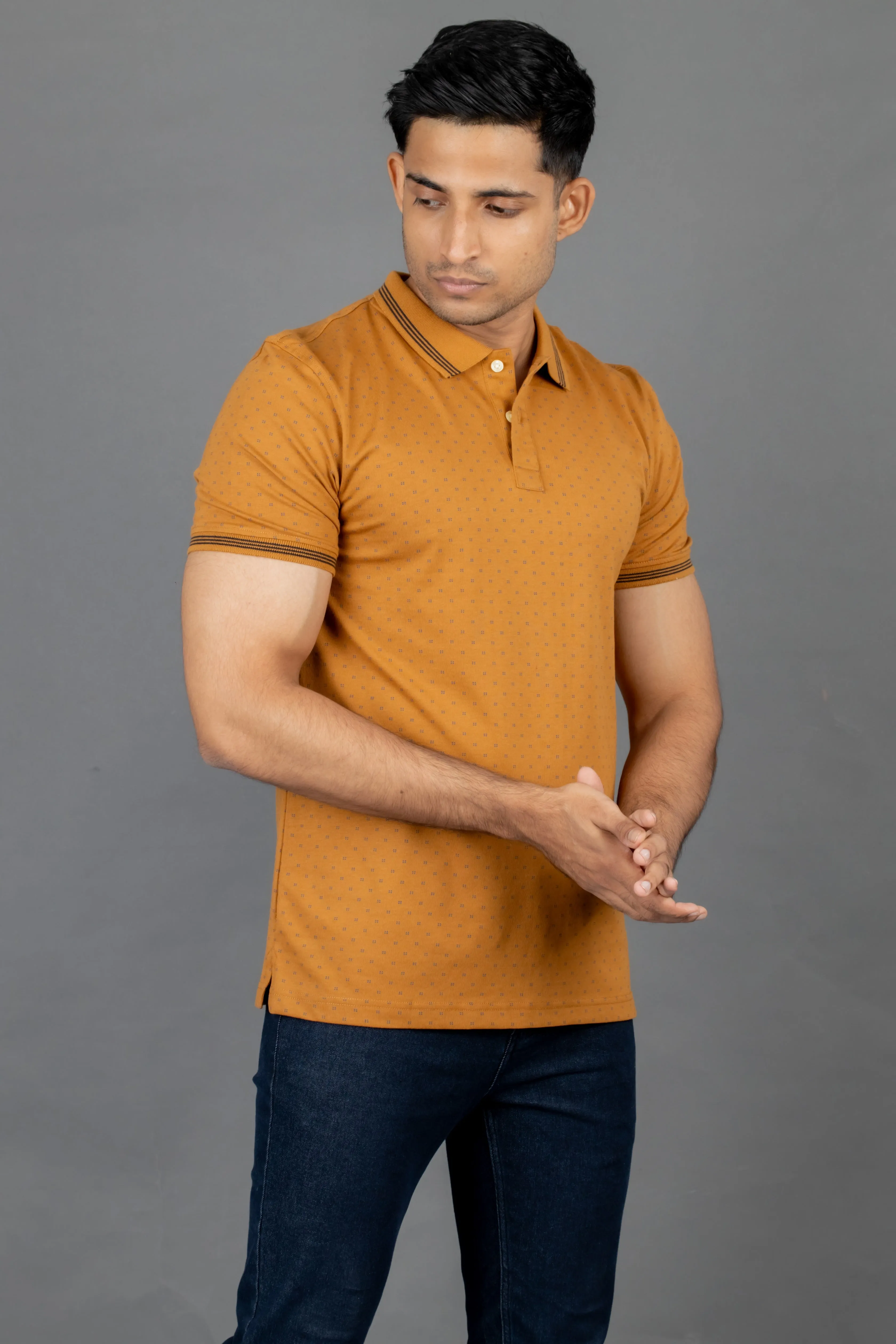 Polo Printed Slim Fit-Gold