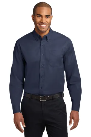 Port Authority Extended Size Long Sleeve Easy Care Shirt S608ES Navy/ Light Stone