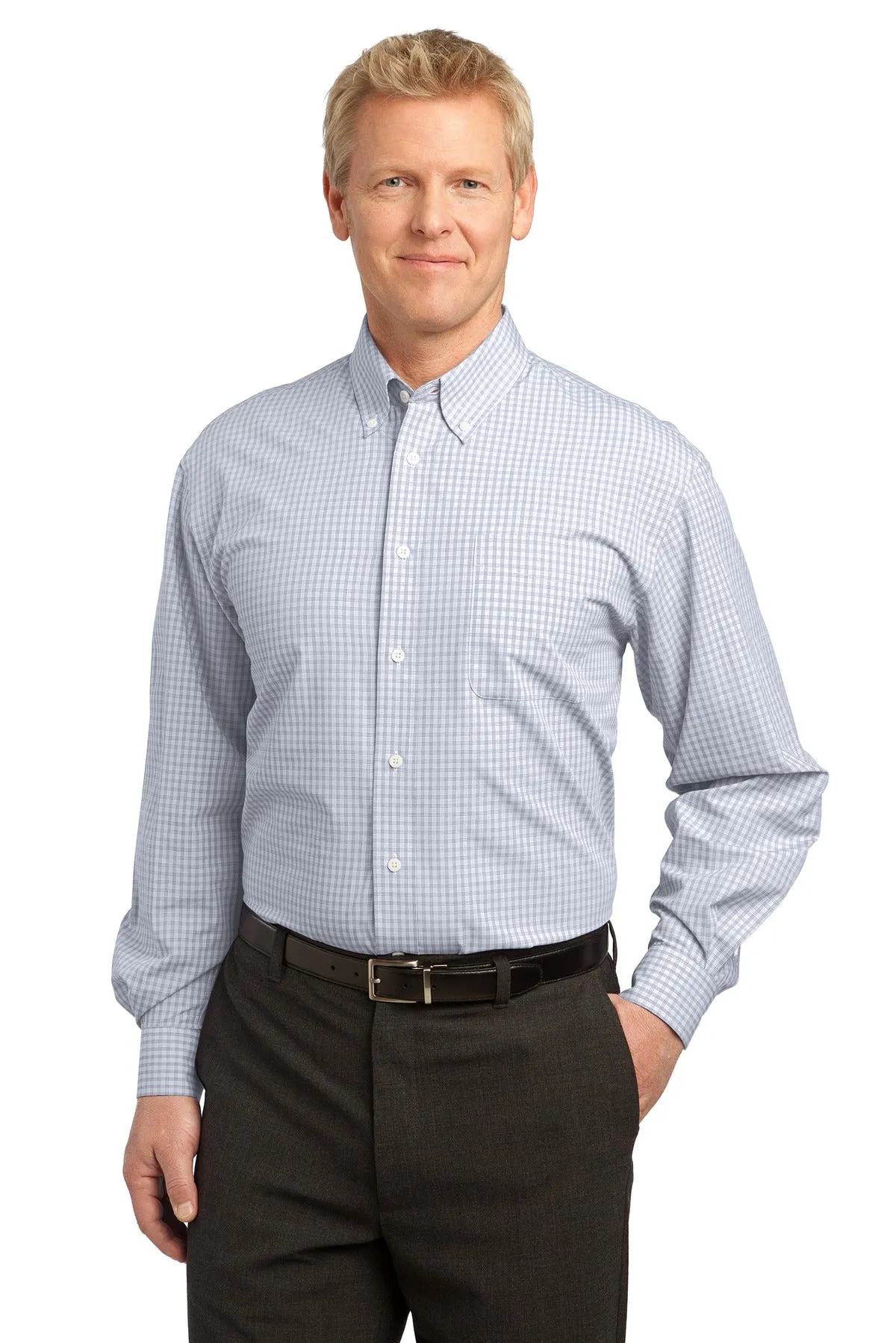 Port Authority Plaid Pattern Easy Care Shirt. S639 White