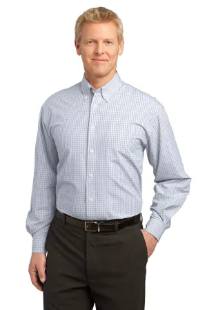 Port Authority Plaid Pattern Easy Care Shirt. S639 White