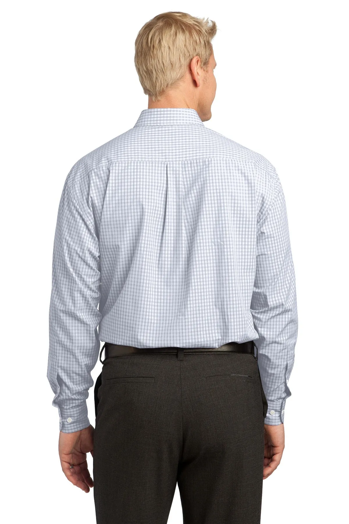 Port Authority Plaid Pattern Easy Care Shirt. S639 White