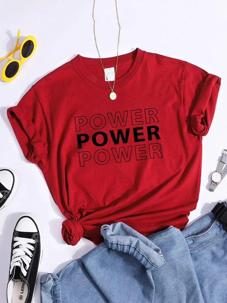 Power Print T-Shirts Trend Summer Comfortableclothes Short Sleeve Casual Oversized Tshirts Hip Hop Essential Women Tshirt