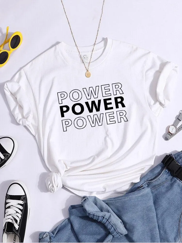 Power Print T-Shirts Trend Summer Comfortableclothes Short Sleeve Casual Oversized Tshirts Hip Hop Essential Women Tshirt