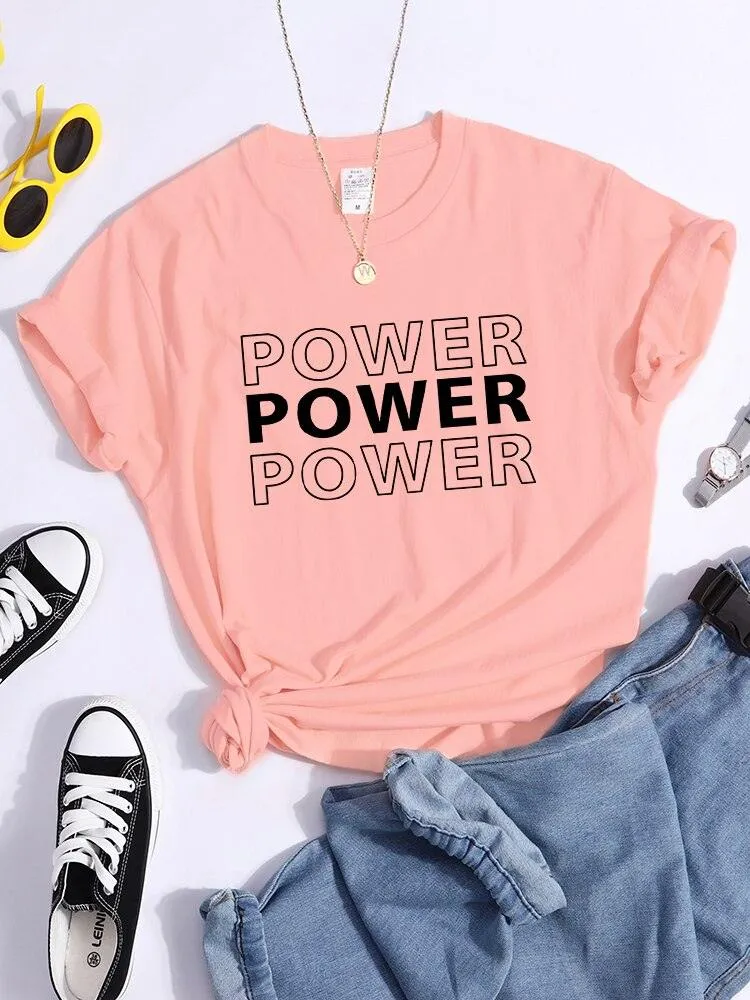 Power Print T-Shirts Trend Summer Comfortableclothes Short Sleeve Casual Oversized Tshirts Hip Hop Essential Women Tshirt