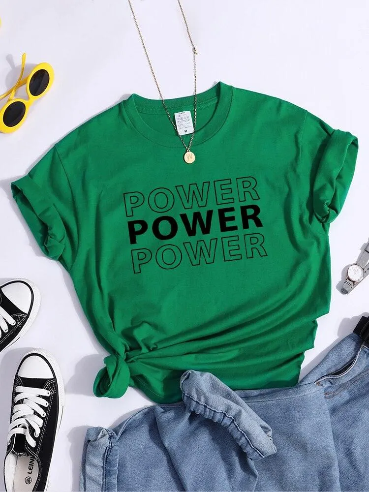 Power Print T-Shirts Trend Summer Comfortableclothes Short Sleeve Casual Oversized Tshirts Hip Hop Essential Women Tshirt