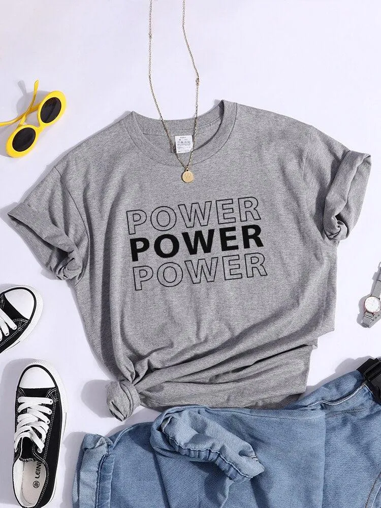 Power Print T-Shirts Trend Summer Comfortableclothes Short Sleeve Casual Oversized Tshirts Hip Hop Essential Women Tshirt
