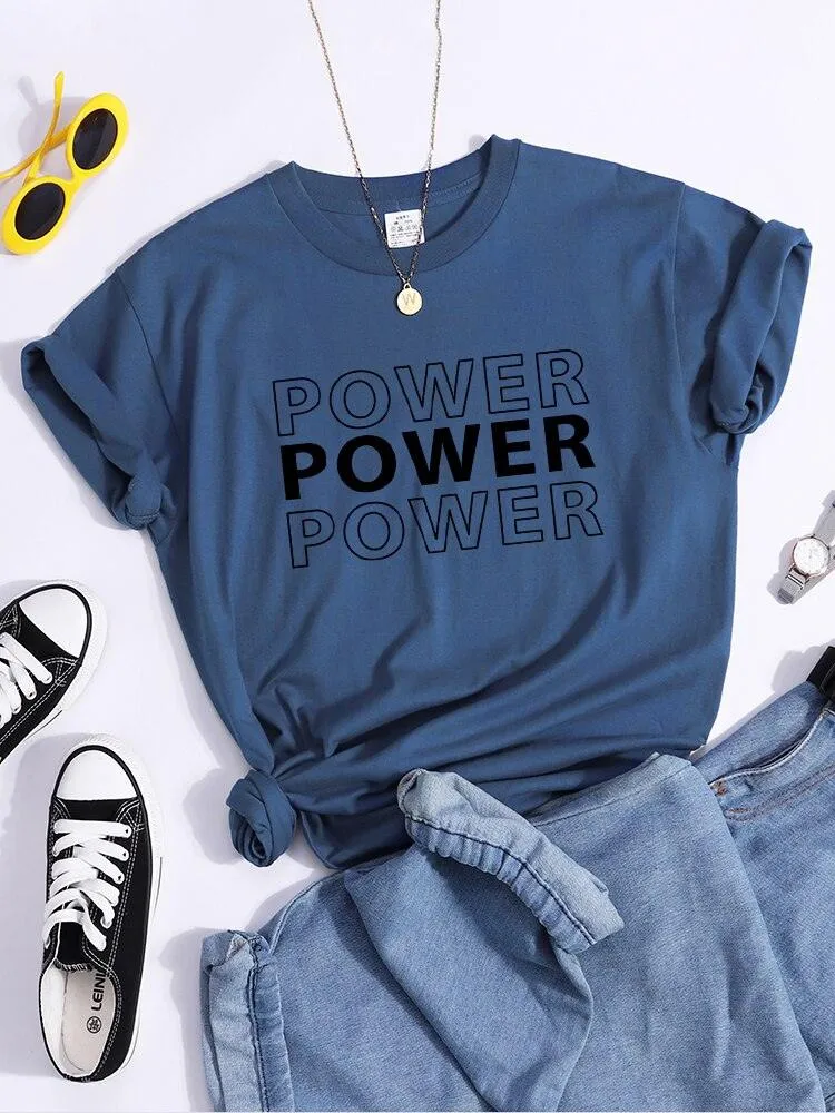 Power Print T-Shirts Trend Summer Comfortableclothes Short Sleeve Casual Oversized Tshirts Hip Hop Essential Women Tshirt