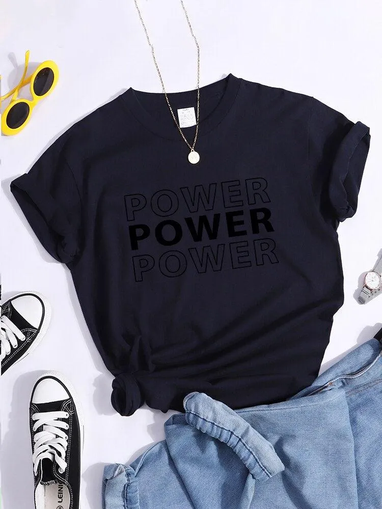 Power Print T-Shirts Trend Summer Comfortableclothes Short Sleeve Casual Oversized Tshirts Hip Hop Essential Women Tshirt