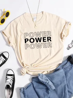 Power Print T-Shirts Trend Summer Comfortableclothes Short Sleeve Casual Oversized Tshirts Hip Hop Essential Women Tshirt