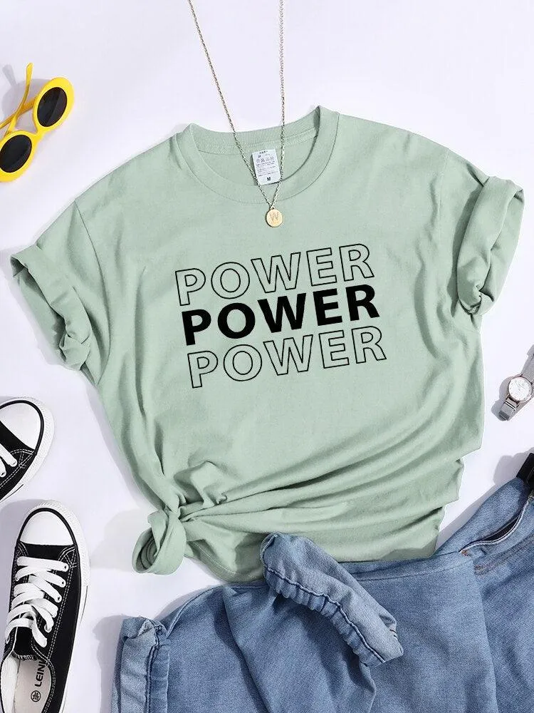Power Print T-Shirts Trend Summer Comfortableclothes Short Sleeve Casual Oversized Tshirts Hip Hop Essential Women Tshirt