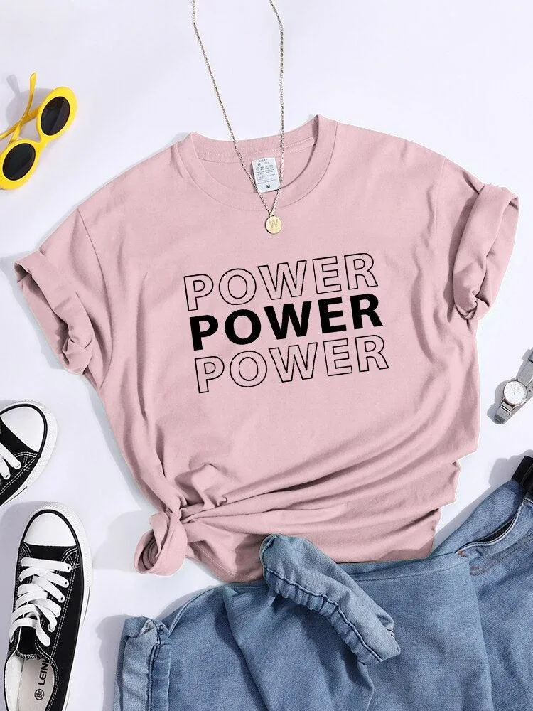 Power Print T-Shirts Trend Summer Comfortableclothes Short Sleeve Casual Oversized Tshirts Hip Hop Essential Women Tshirt