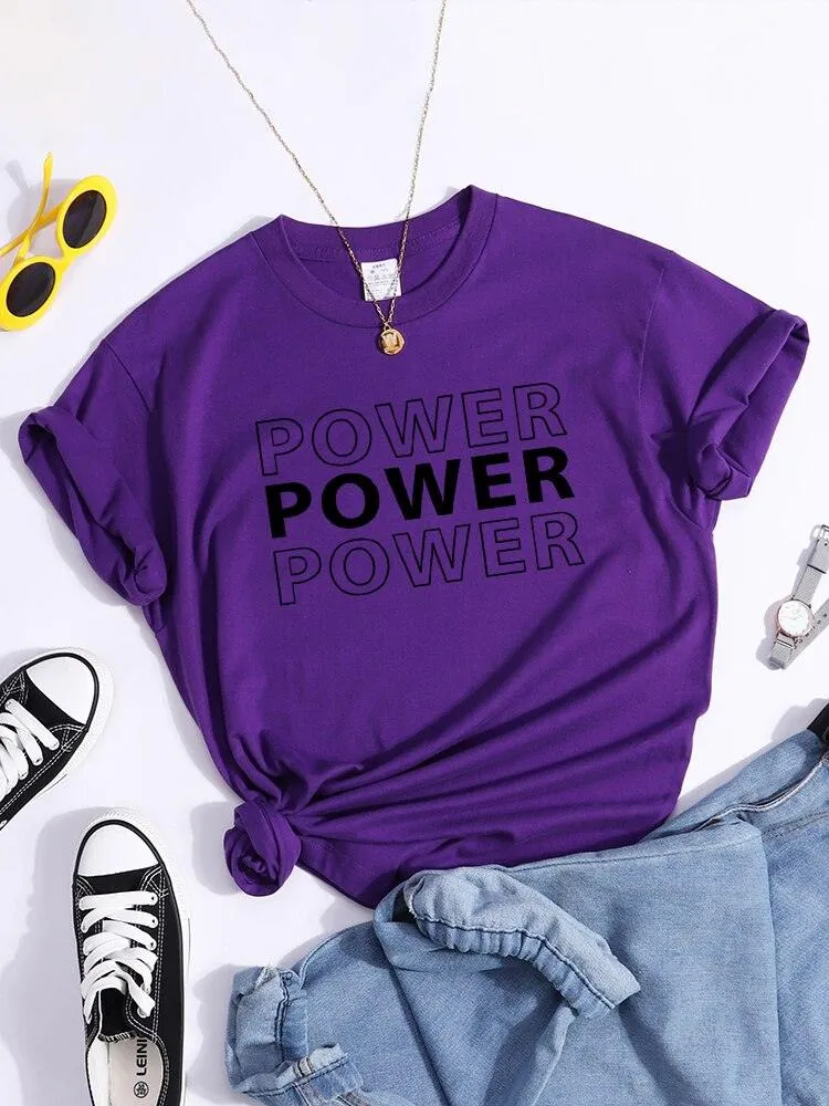 Power Print T-Shirts Trend Summer Comfortableclothes Short Sleeve Casual Oversized Tshirts Hip Hop Essential Women Tshirt