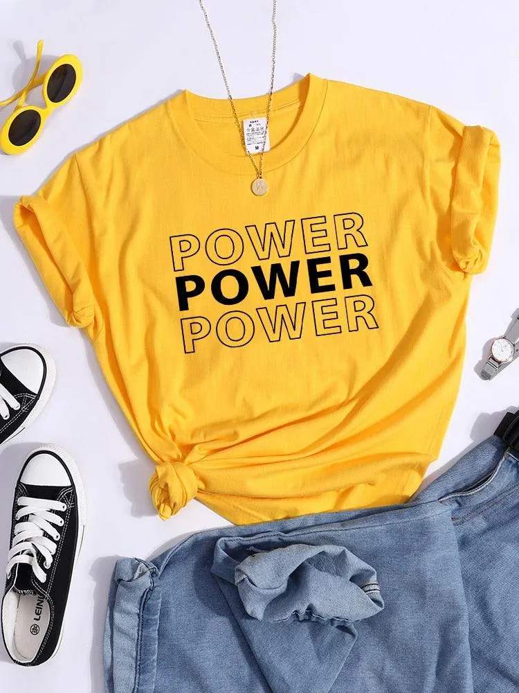 Power Print T-Shirts Trend Summer Comfortableclothes Short Sleeve Casual Oversized Tshirts Hip Hop Essential Women Tshirt