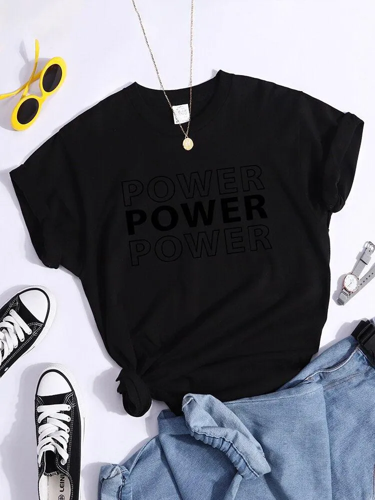 Power Print T-Shirts Trend Summer Comfortableclothes Short Sleeve Casual Oversized Tshirts Hip Hop Essential Women Tshirt