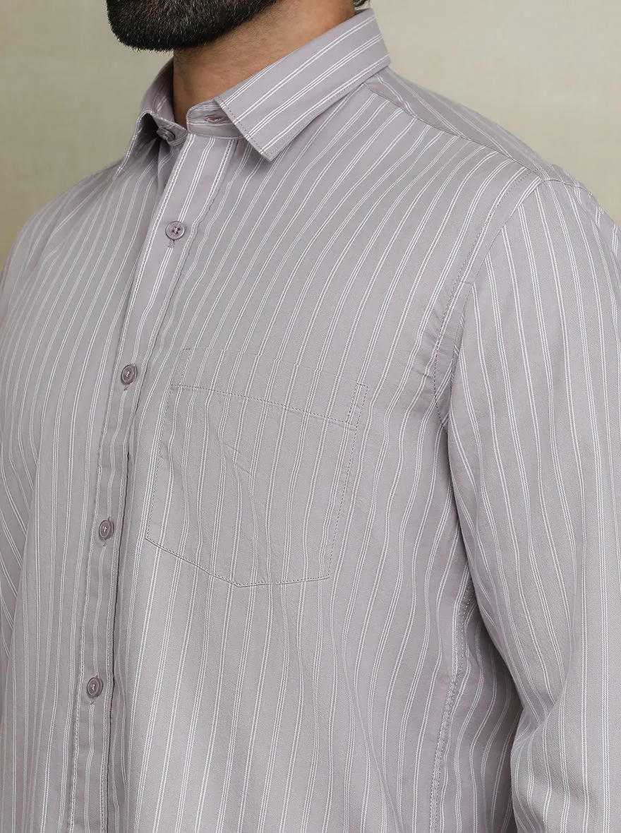 Purple Striped Tailored Fit Semi Casual Shirt | JadeBlue