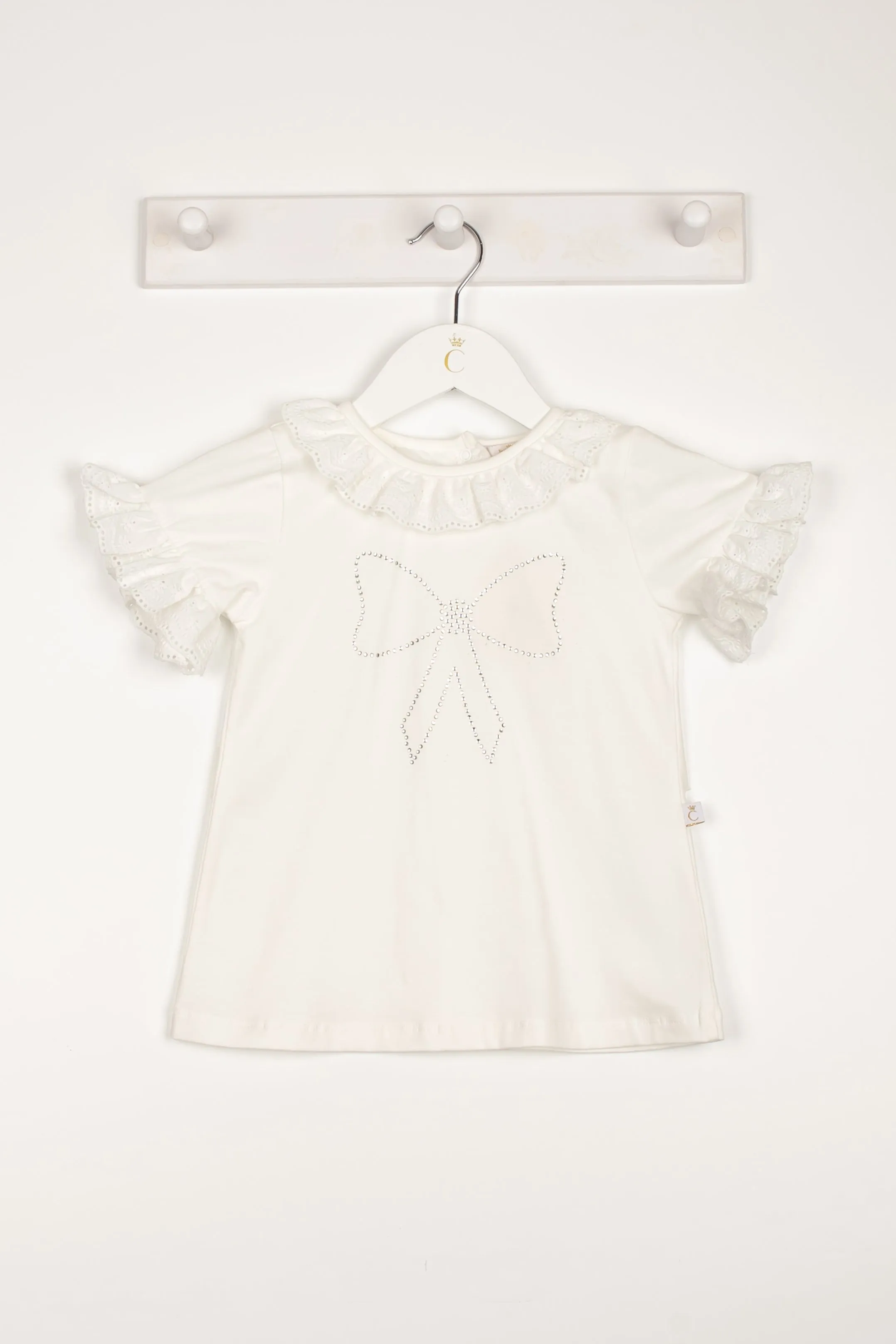 "Anna" Ivory Broderie Anglaise Diamanté Bow Top